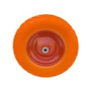 PU 3007-12 - Колесо для тачки / тележки полиуретановое бескамерное 4.80/4.00-8, сварной диск, диаметр 390 мм, ось 12 мм, металлический обод, симметричная ступица, шариковый подшипник