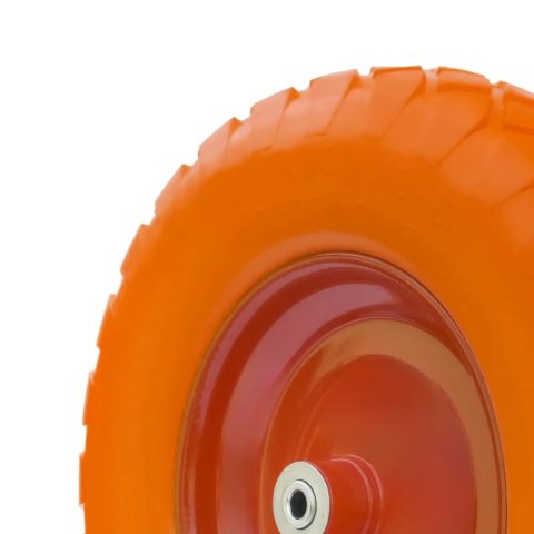 PU 3007-12 - Колесо для тачки / тележки полиуретановое бескамерное 4.80/4.00-8, сварной диск, диаметр 390 мм, ось 12 мм, металлический обод, симметричная ступица, шариковый подшипник